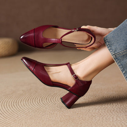 Orena Genuine Leather T-Strap Heels