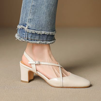 Norea Genuine Leather Cross Strap Heels