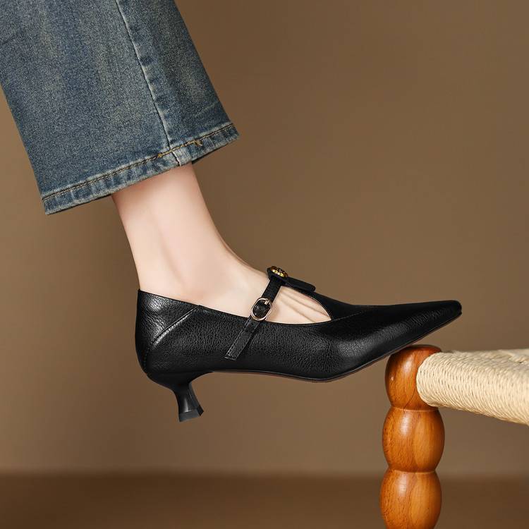 Olia Genuine Leather Kitten Heels