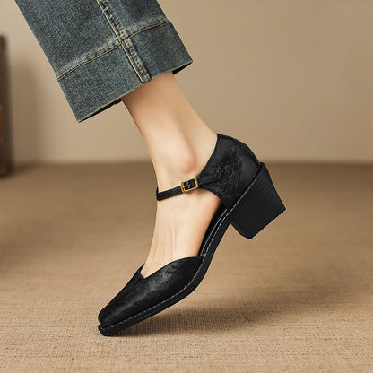 Elra Genuine Leather Mary Jane Heels