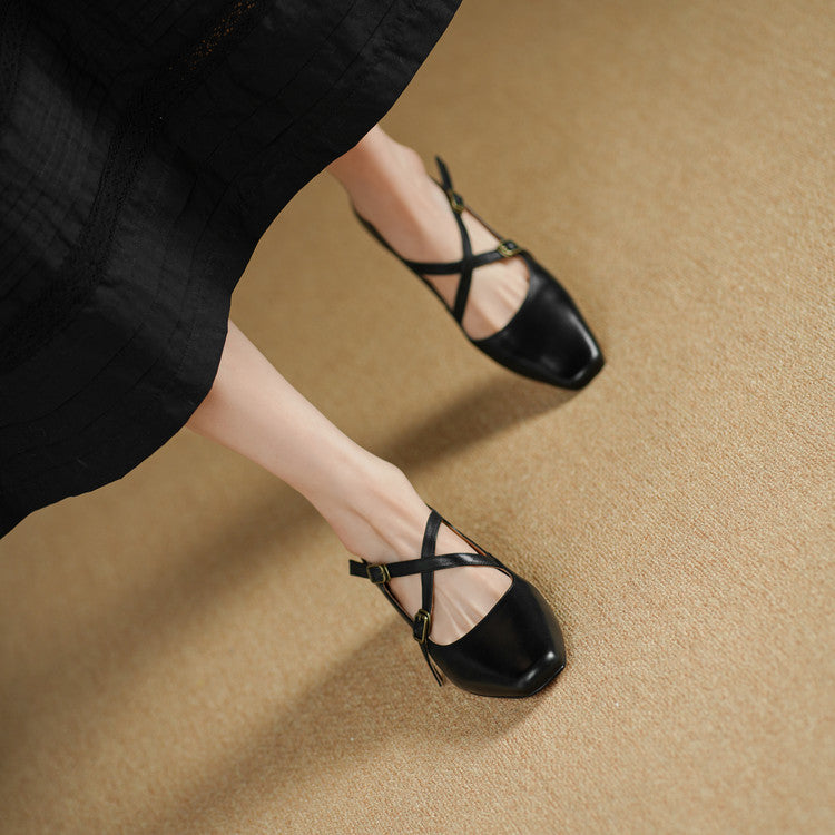 Kesia Genuine Leather Crisscross Strap Heels