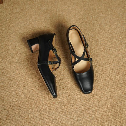 Kesia Genuine Leather Crisscross Strap Heels