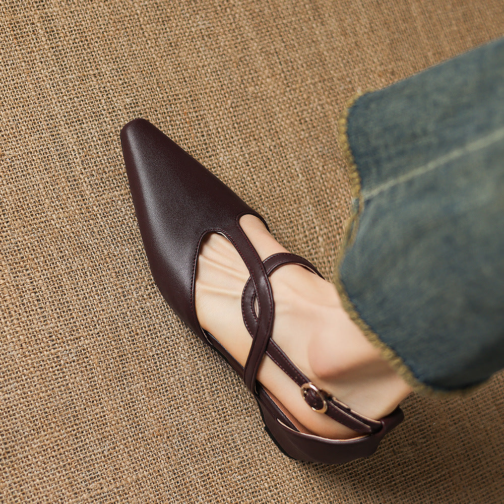Falia Genuine Leather T-strap Heels