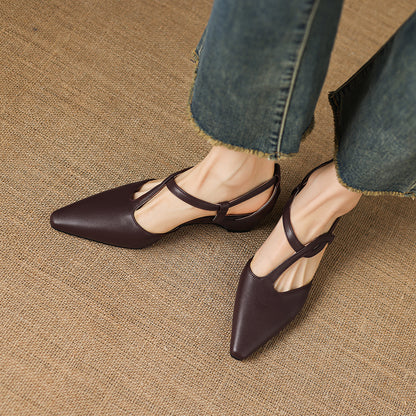Falia Genuine Leather T-strap Heels
