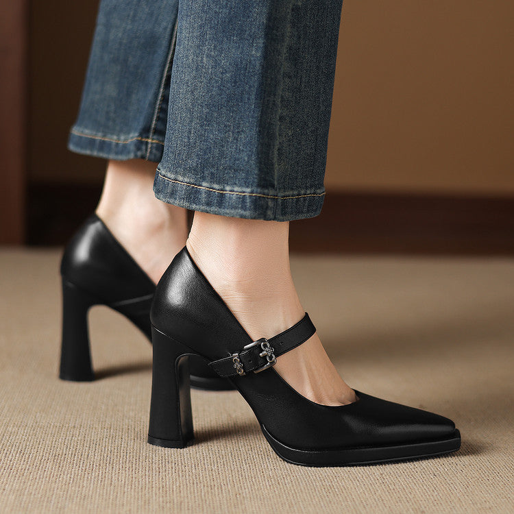 Eda Genuine Leather Heels