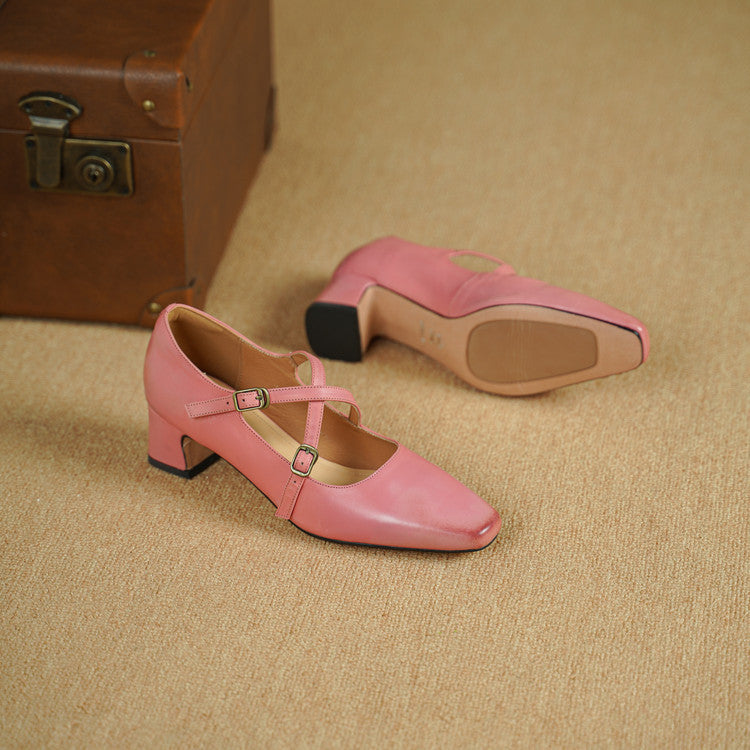 Kesia Genuine Leather Crisscross Strap Heels
