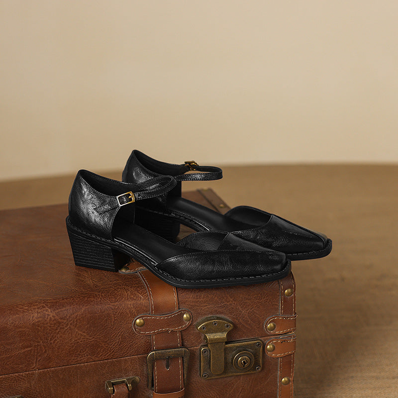 Elra Genuine Leather Mary Jane Heels