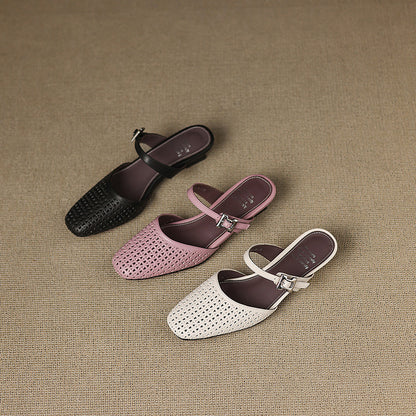 Mevi Genuine Leather Flat Mules