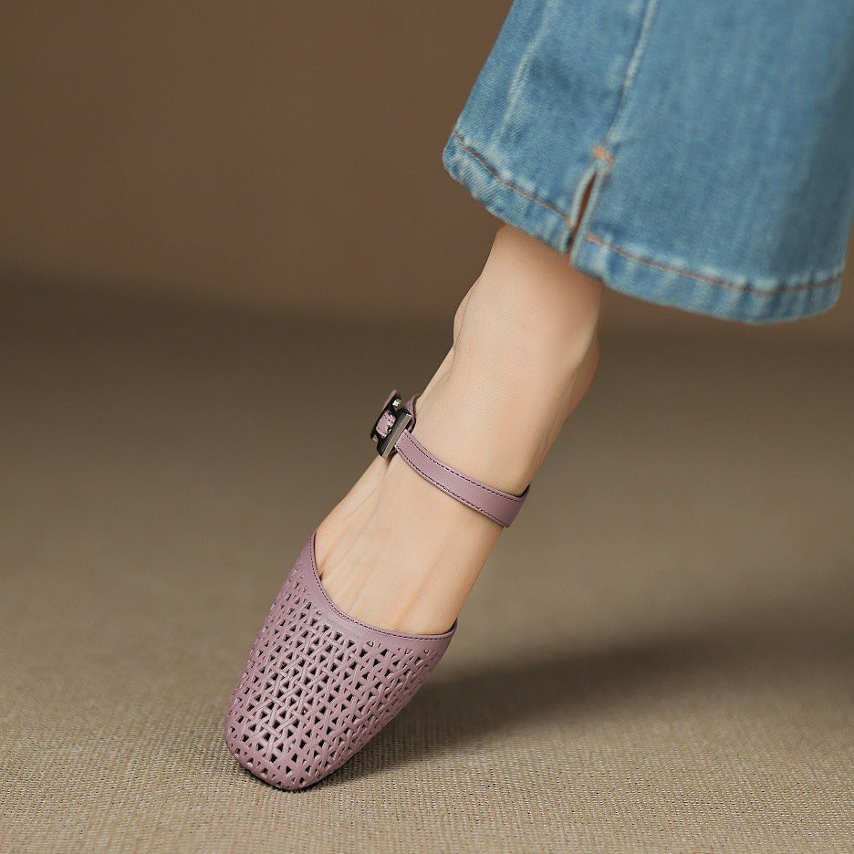 Mevi Genuine Leather Flat Mules
