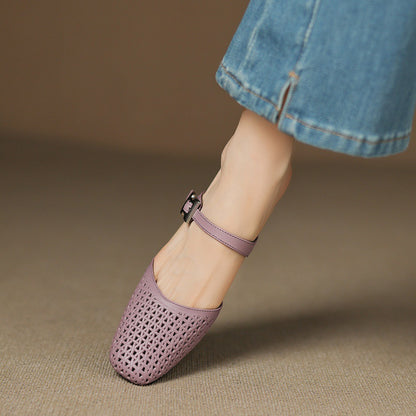 Mevi Genuine Leather Flat Mules