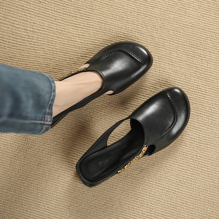 Orli Side Cut-Out Genuine Leather Mules
