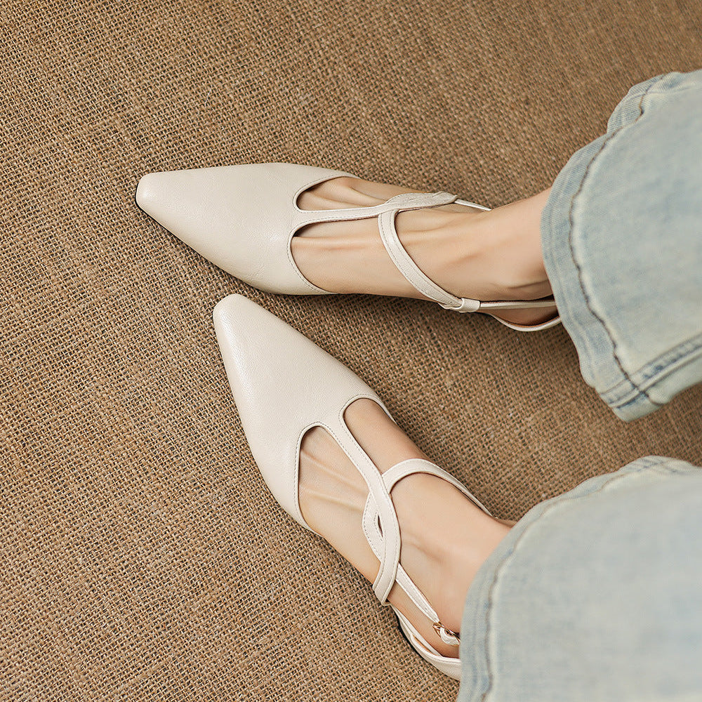 Falia Genuine Leather T-strap Heels