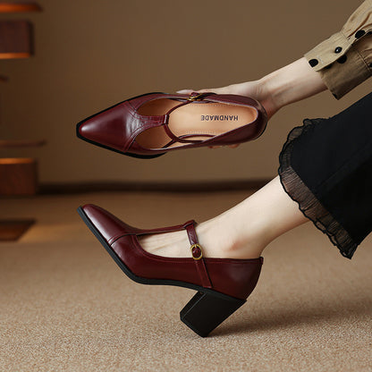 Raiza Genuine Leather T-Strap Heels