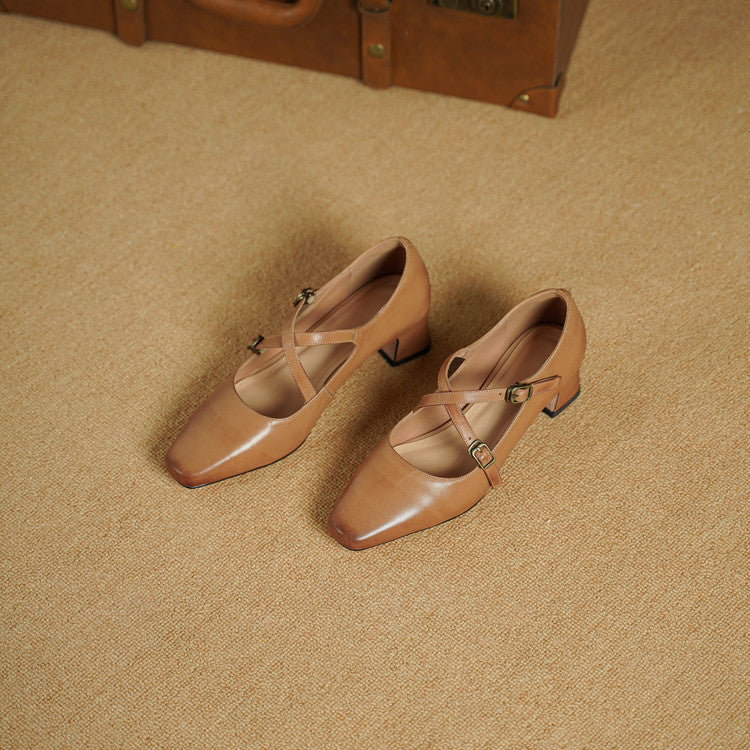 Kesia Genuine Leather Crisscross Strap Heels