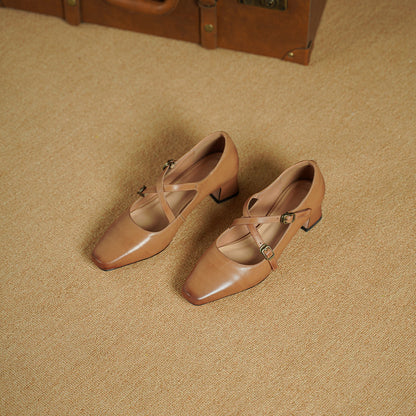 Kesia Genuine Leather Crisscross Strap Heels