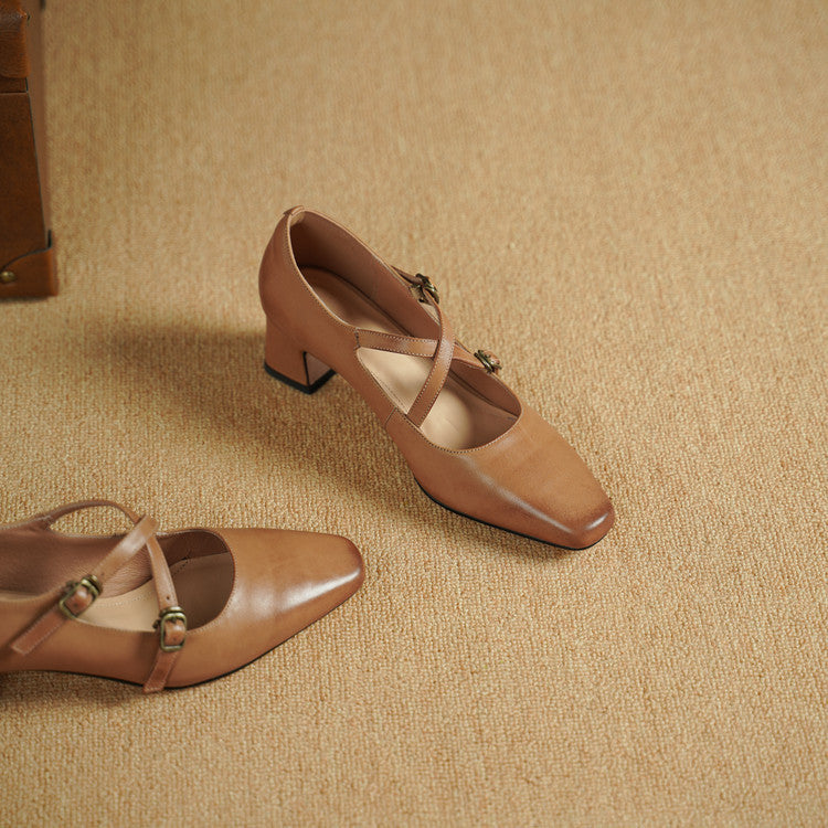 Kesia Genuine Leather Crisscross Strap Heels
