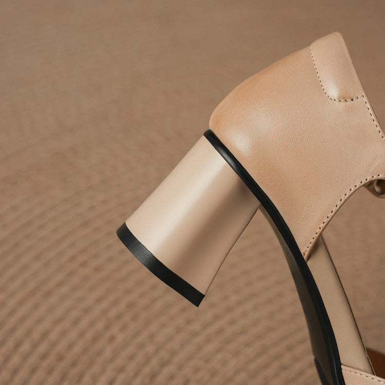 Orena Genuine Leather T-Strap Heels