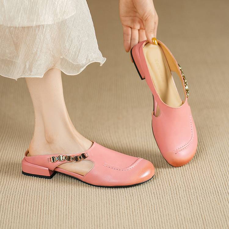 Orli Side Cut-Out Genuine Leather Mules