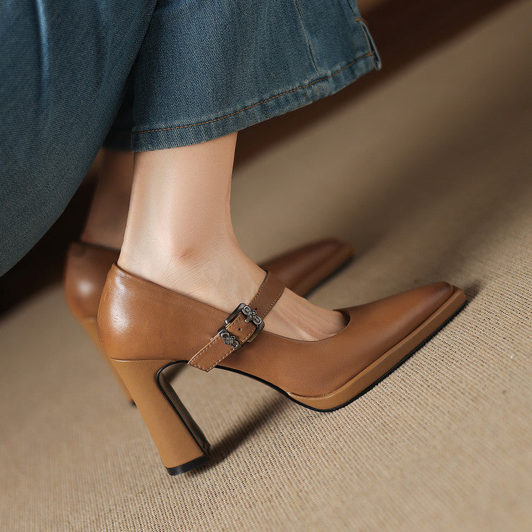 Eda Genuine Leather Heels