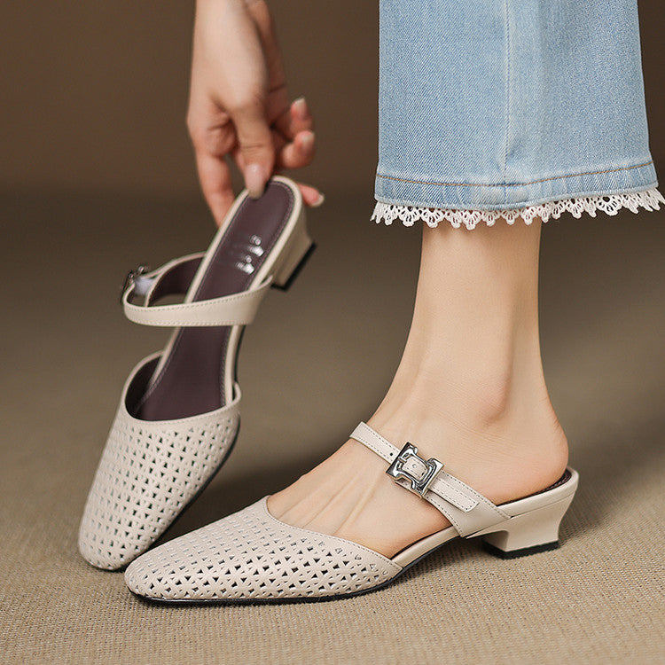 Mevi Genuine Leather Flat Mules