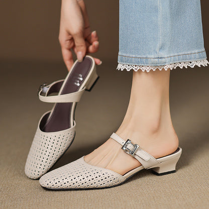 Mevi Genuine Leather Flat Mules