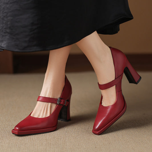 Eda Genuine Leather Heels