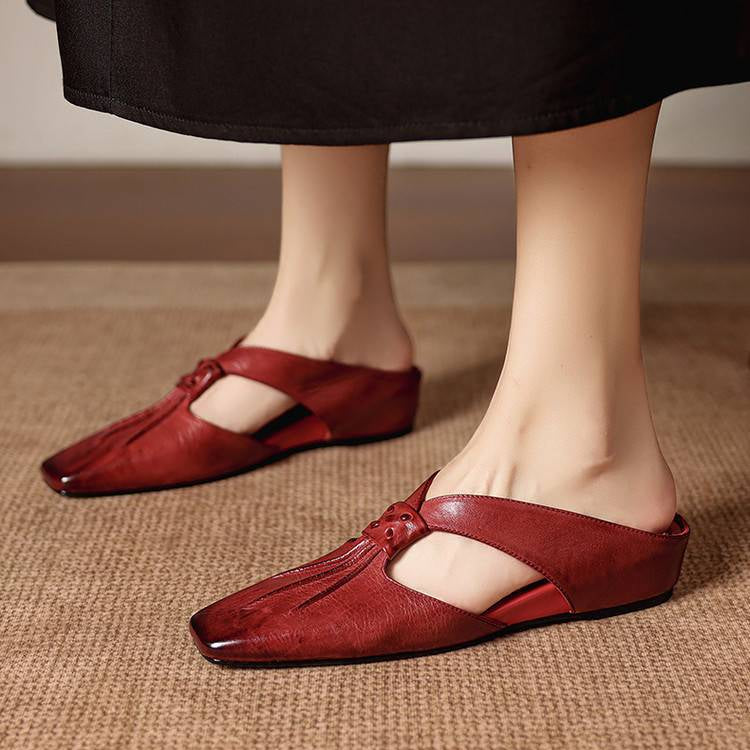 Doria Genuine Leather X-Strap Mules