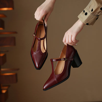 Raiza Genuine Leather T-Strap Heels
