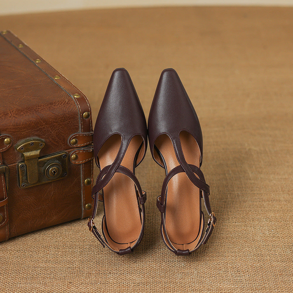 Falia Genuine Leather T-strap Heels