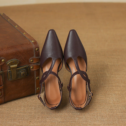 Falia Genuine Leather T-strap Heels