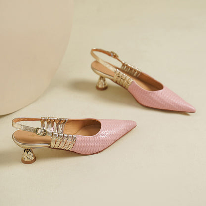 Vessa Genuine Leather Slingback Kitten Heels
