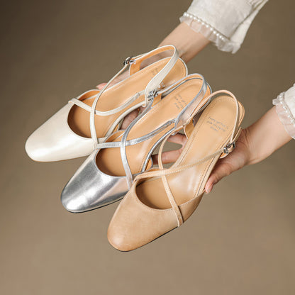 Norea Genuine Leather Cross Strap Heels