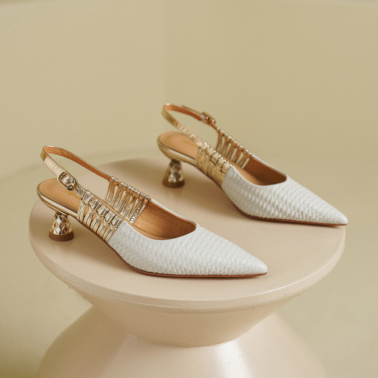 Vessa Genuine Leather Slingback Kitten Heels