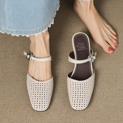 Mevi Genuine Leather Flat Mules