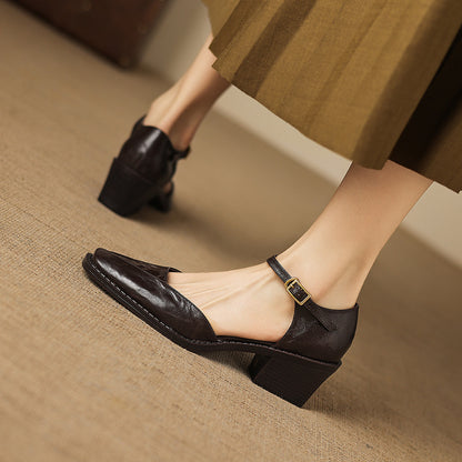 Elra Genuine Leather Mary Jane Heels