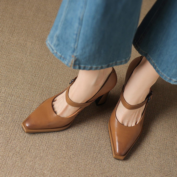 Eda Genuine Leather Heels