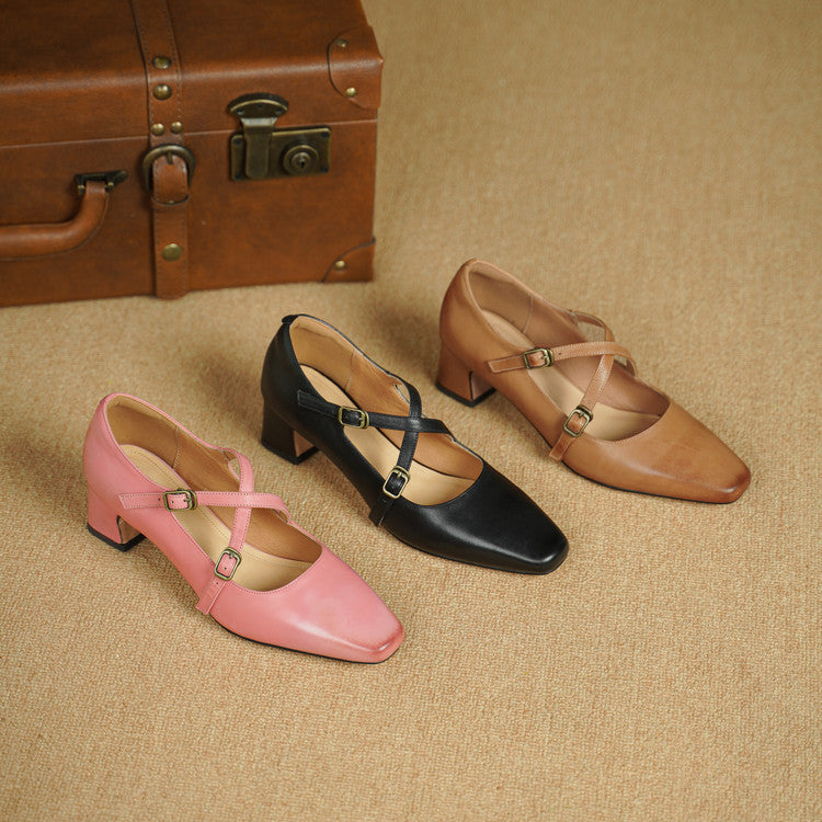 Kesia Genuine Leather Crisscross Strap Heels