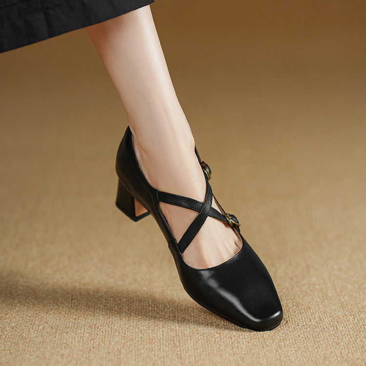 Kesia Genuine Leather Crisscross Strap Heels