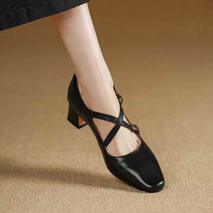 Kesia Genuine Leather Crisscross Strap Heels
