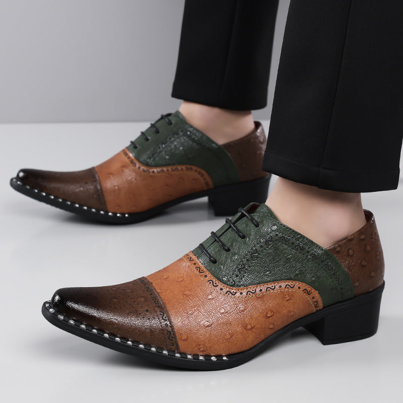 Brant Ostrich-Print Leather Dress Shoes
