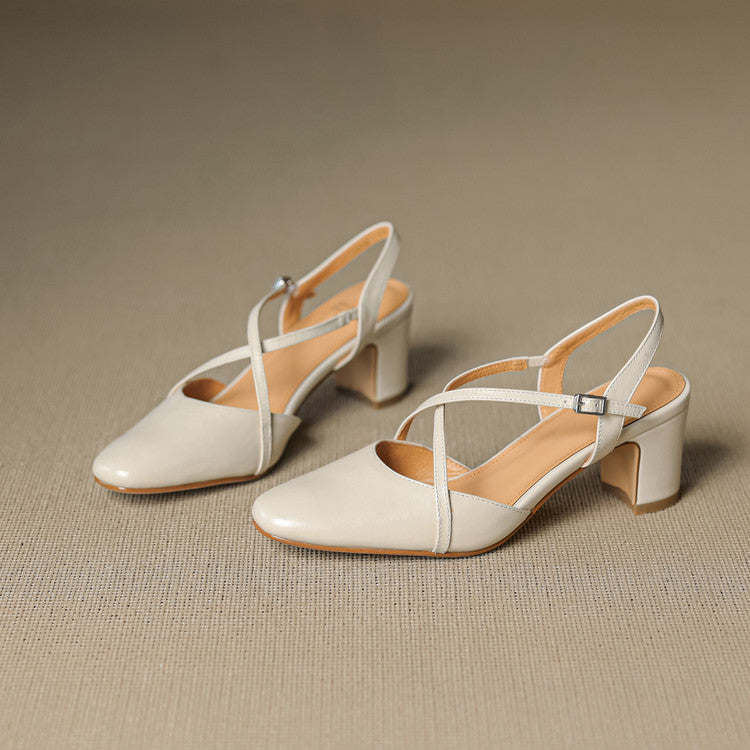 Norea Genuine Leather Cross Strap Heels