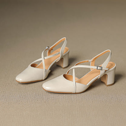 Norea Genuine Leather Cross Strap Heels