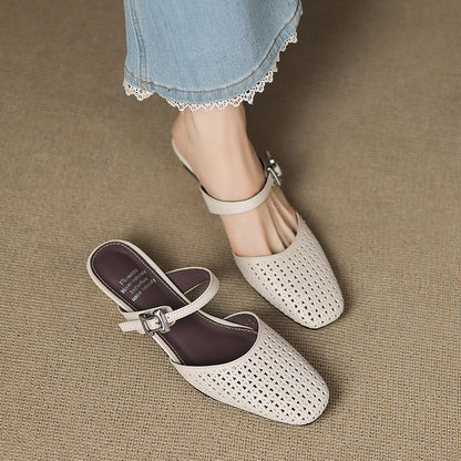 Mevi Genuine Leather Flat Mules