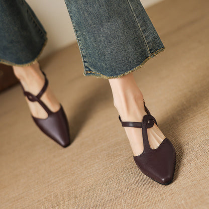 Falia Genuine Leather T-strap Heels