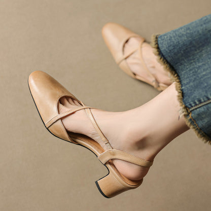 Norea Genuine Leather Cross Strap Heels