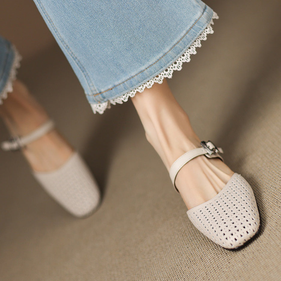 Mevi Genuine Leather Flat Mules