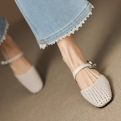 Mevi Genuine Leather Flat Mules