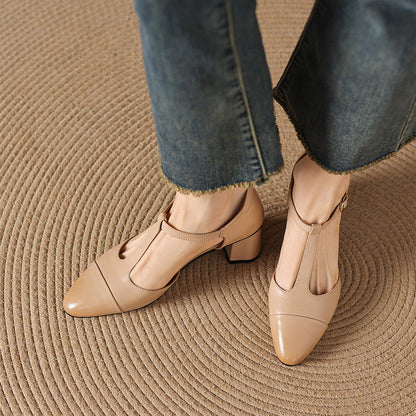 Orena Genuine Leather T-Strap Heels