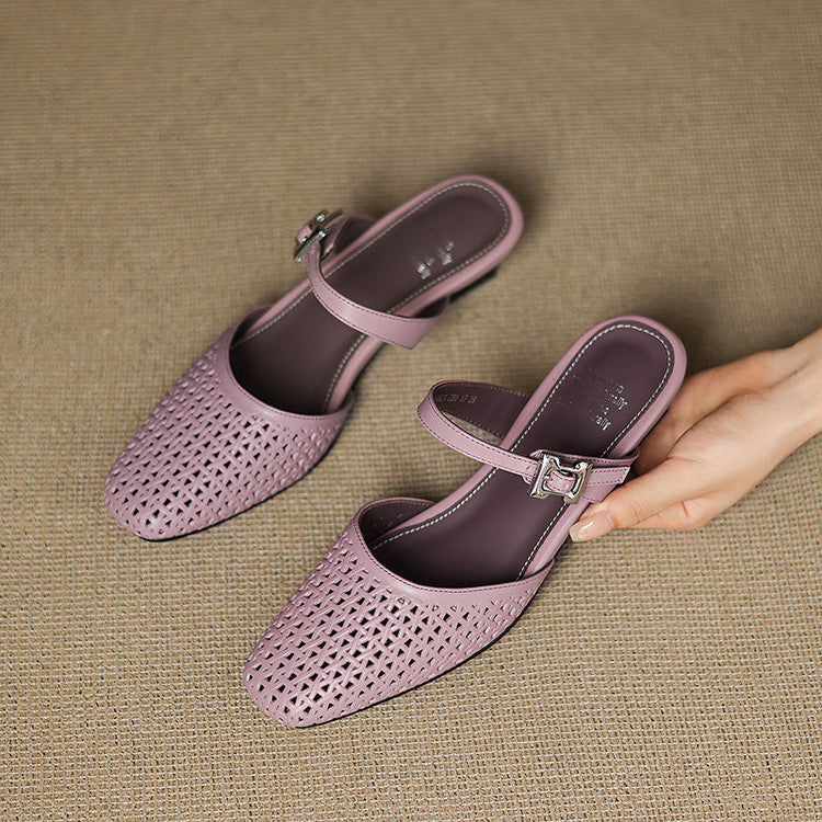 Mevi Genuine Leather Flat Mules