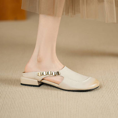 Orli Side Cut-Out Genuine Leather Mules